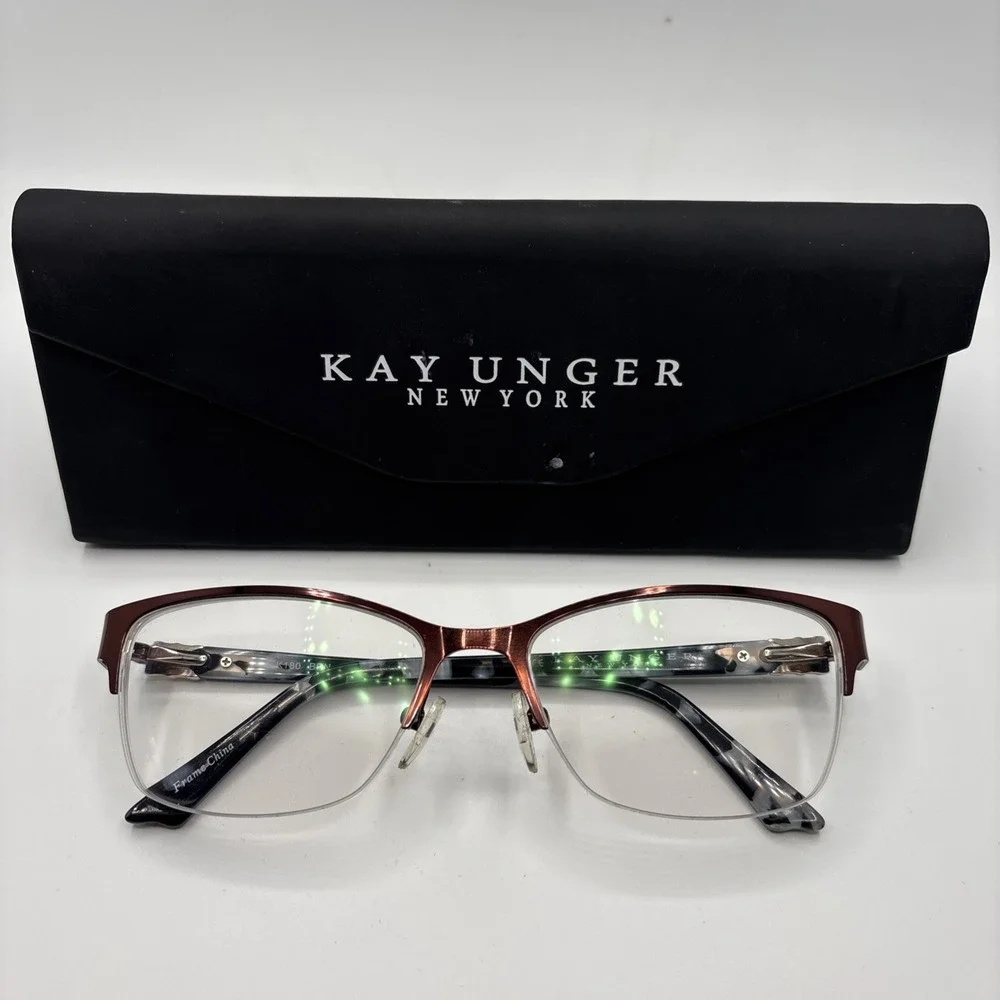 Kay Unger Eyeglasses K180 BRN 53-17-135 Half Rim Authentic Frames Only w/case